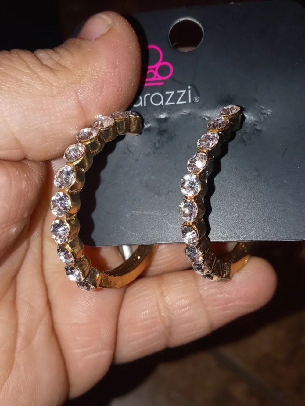 Paparazzi Gold Hoop Earrings with Clear Crystal Accents